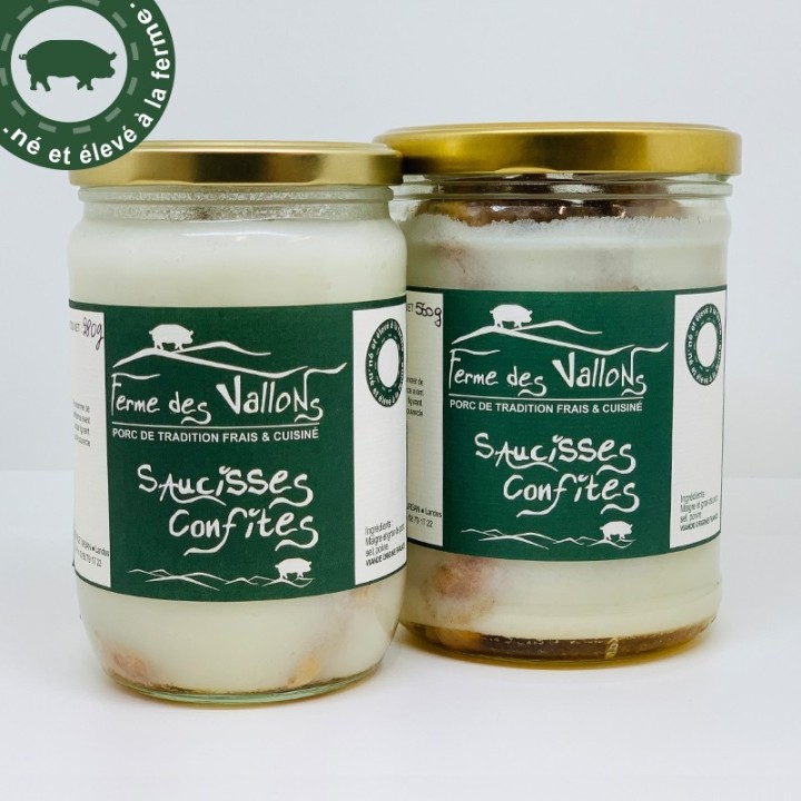 Saucisses de porc confites, bocal | Ferme des Vallons